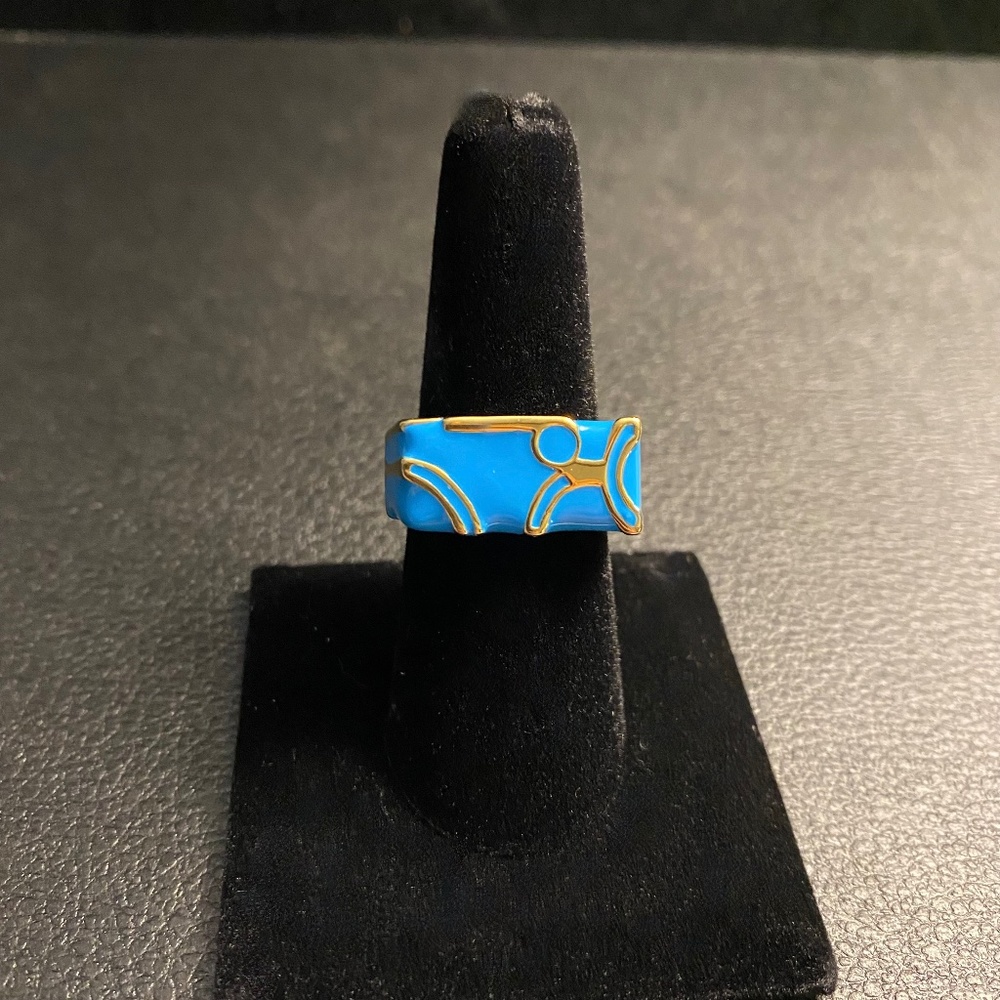 Blue Enamel Modern Art Ring, sz 8